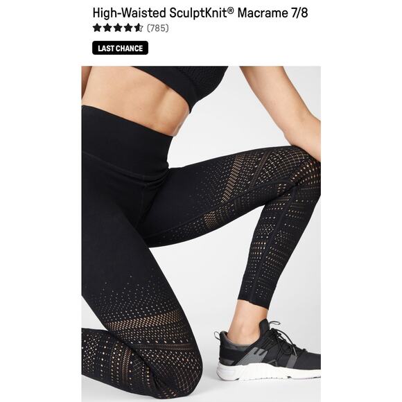 Fabletics High-Waisted SculptKnit Macrame 7/8 Leggings Black Size M NWT - Picture 8 of 9